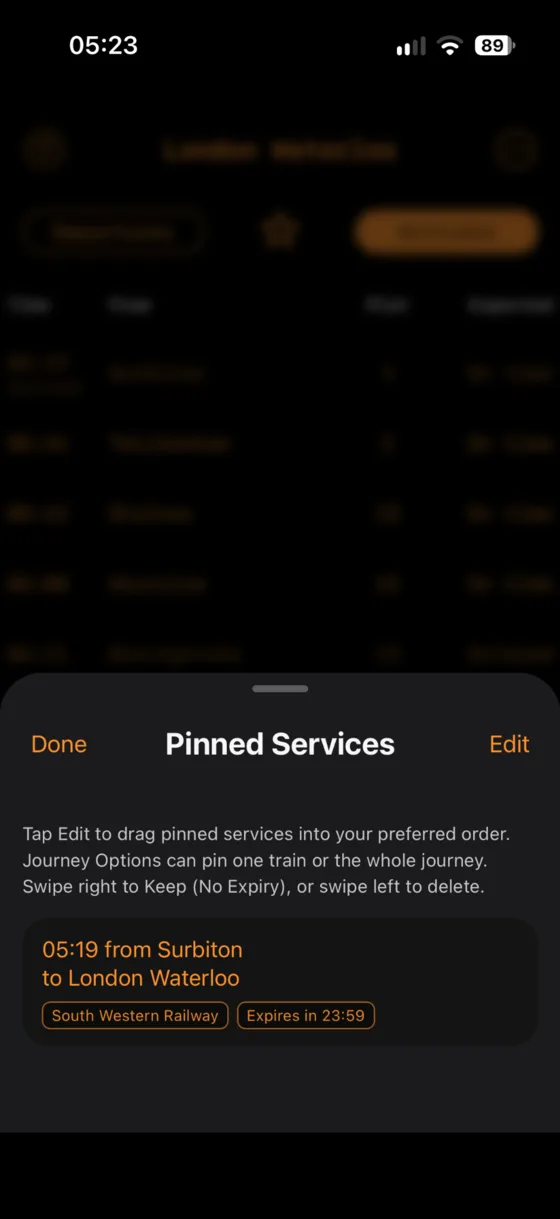 Pinned Services list with one service